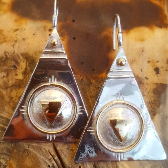 925 / 14K GOLD Handmade Artisan Triangle South West Style Earrings